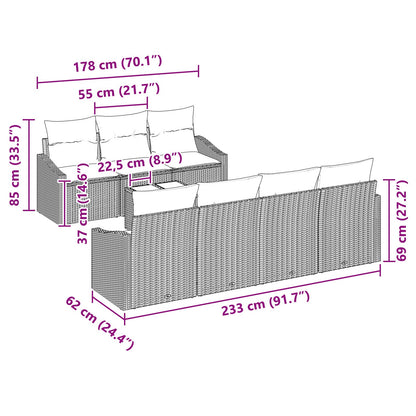 Tuin Sofa Set Set Van 8 Zwart Rattan Buiten Dinetset Gegalvaniseerd Staal