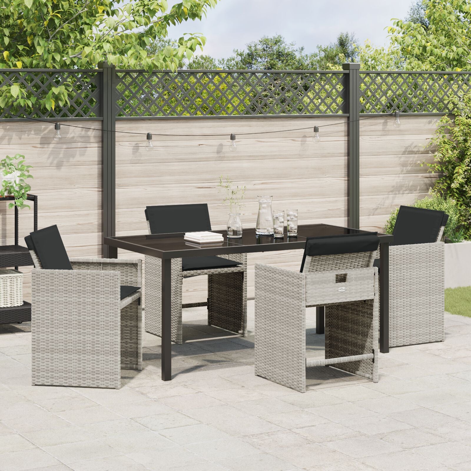 5-Delige Tuin Eetset Met Kussens Lichtgrijs Poly Rattan