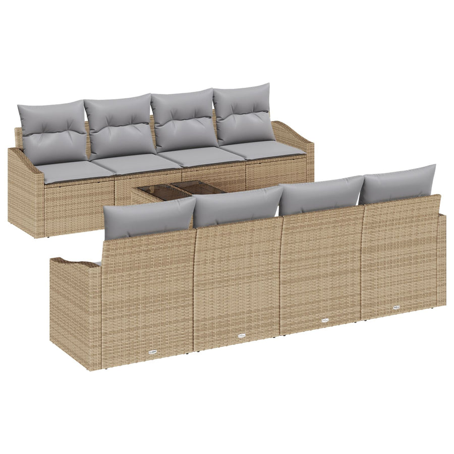 7-Delige Tuinbank Set Met Kussens Beige Poly Rattan Gegalvaniseerd Staal