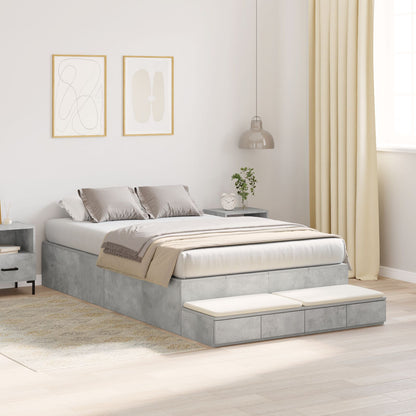 Opbergbedframe Beton Grijs Bewerkt Hout 120 X 190 Cm Artisanaal Eiken