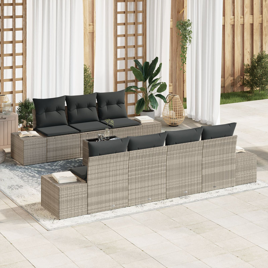 8-Delige Tuinbankset Met Kussens Lichtgrijs Poly Rattan