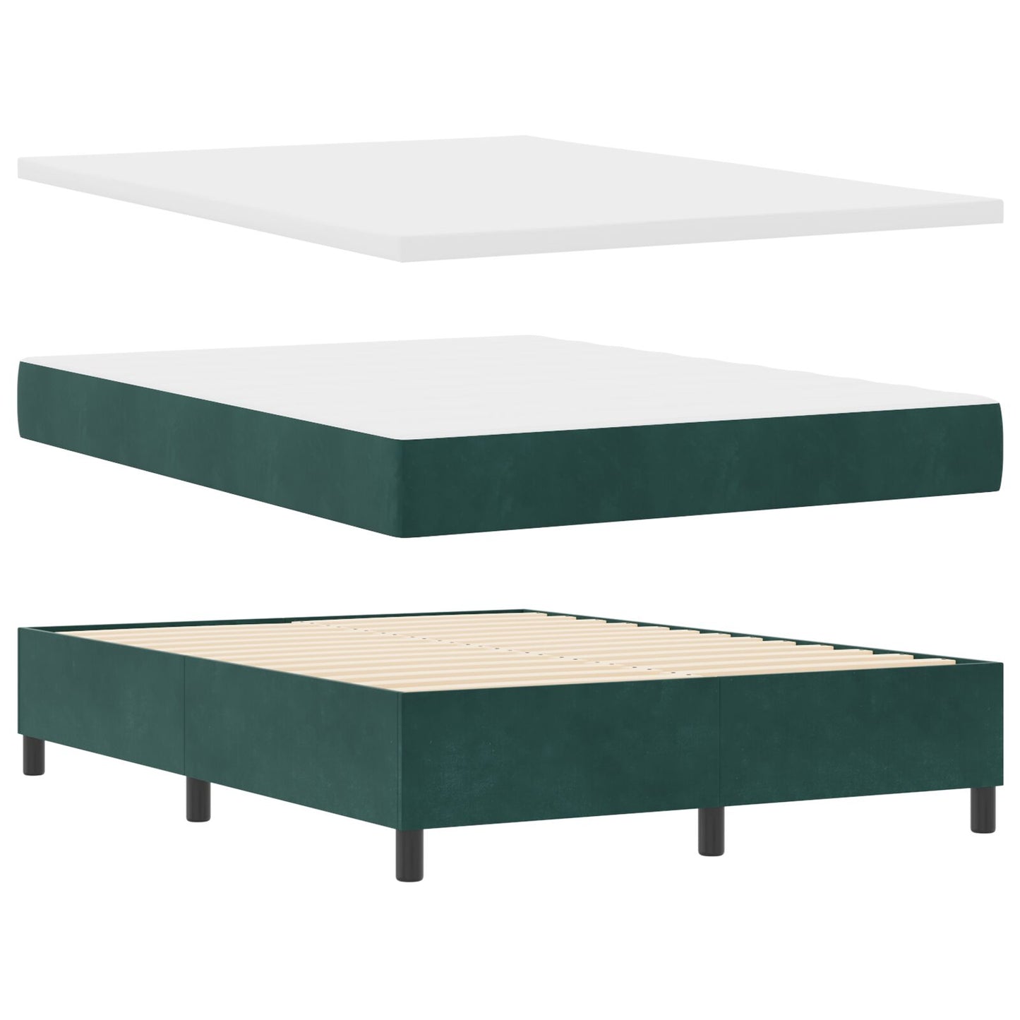 Boxspring Bed Met Matras Donkergroen 140X190 Cm Fluweel Blauw