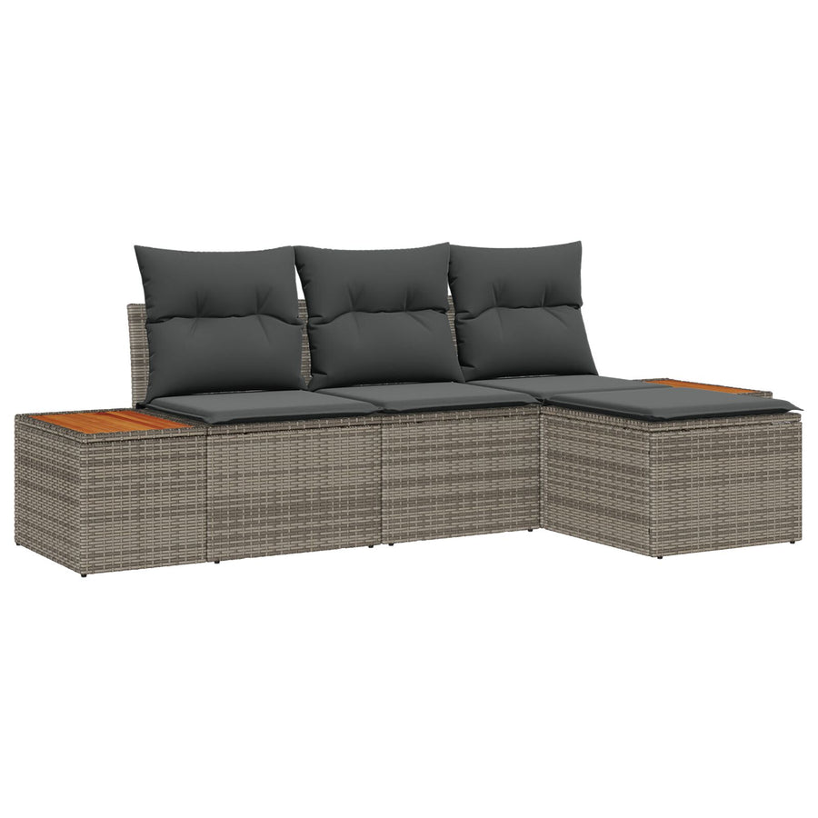 4-Delige Tuinsocak Set Met Kussens Grijs Poly Riet Acacia