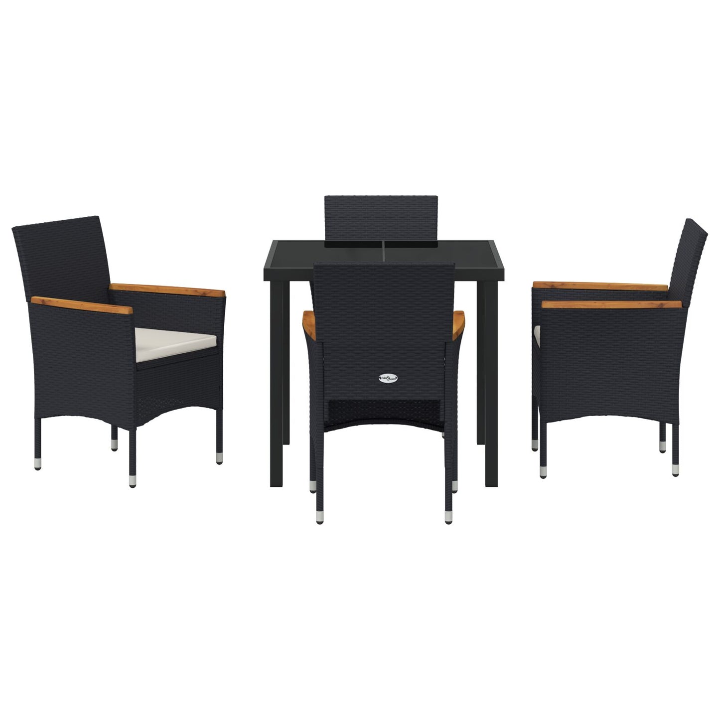 5-Delige Tuin Eetset Zwart Poly Rattan