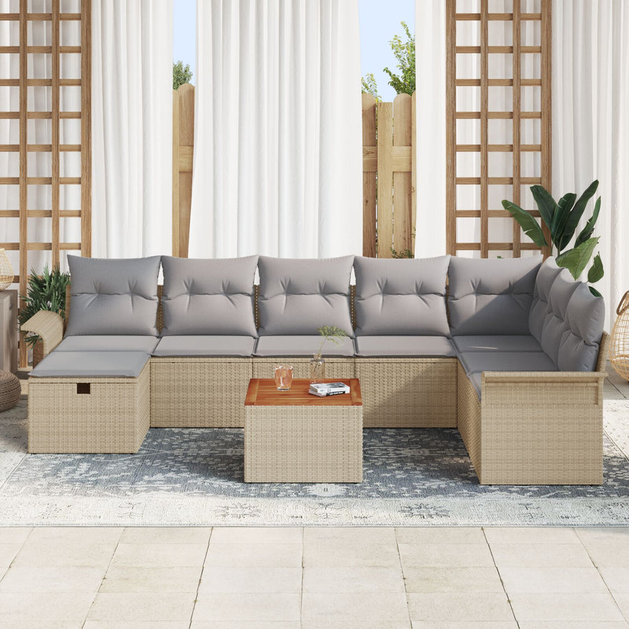 9-Delige Tuin Sofa Set Met Kussens Beige Poly Rattan