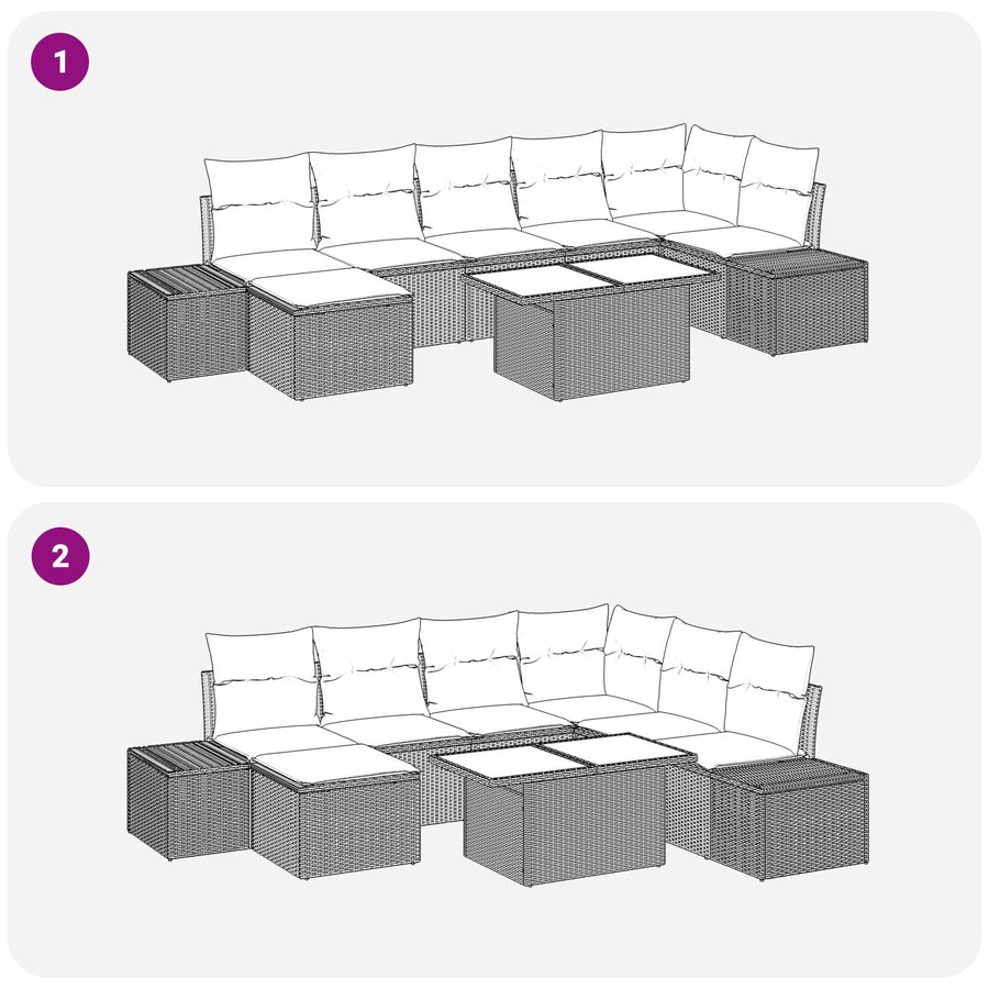 Tuinbankset Set Van 8 Beige, Grijs Rattan, Polyester, Staal