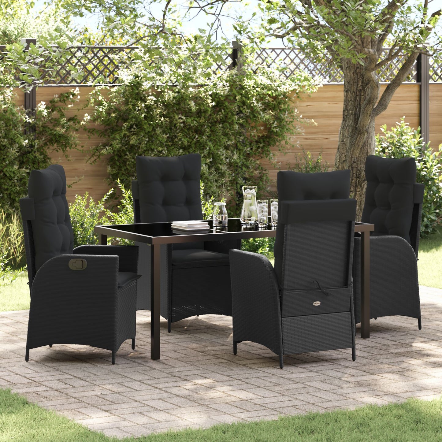 5-Delige Tuin Eetset Met Kussens Zwart Poly Rattan