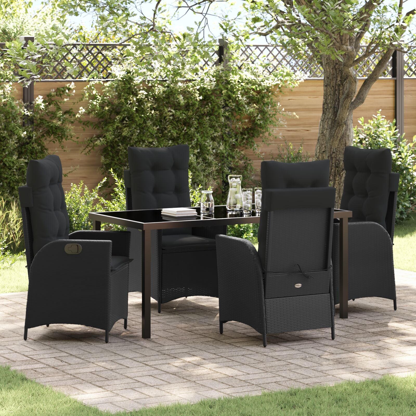 5-Delige Tuin Eetset Met Kussens Zwart Poly Rattan