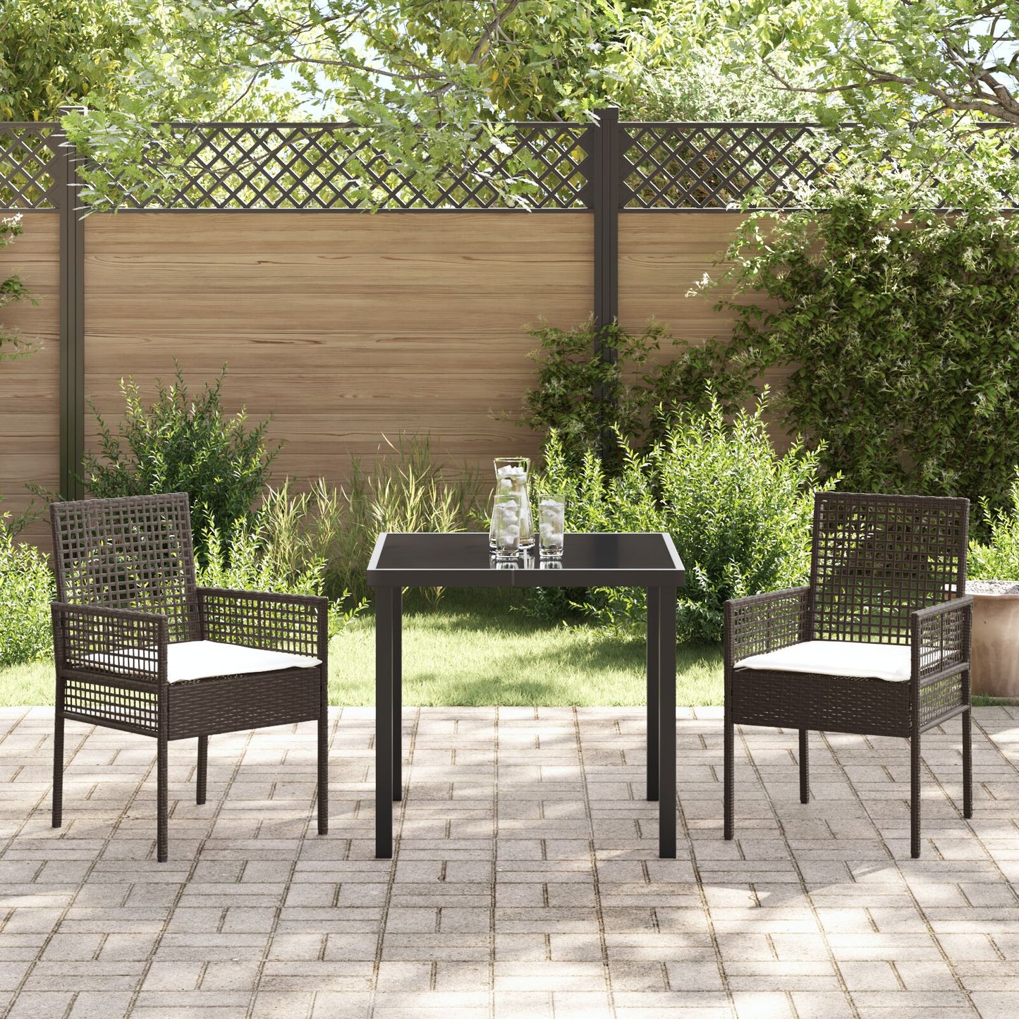 3-Delige Tuindining Set Met Kussens Bruin Poly Rattan