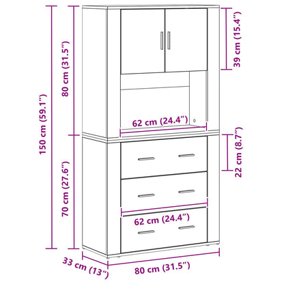 Highboard 80X33X150 Cm Gelaagd Hout Oud hout