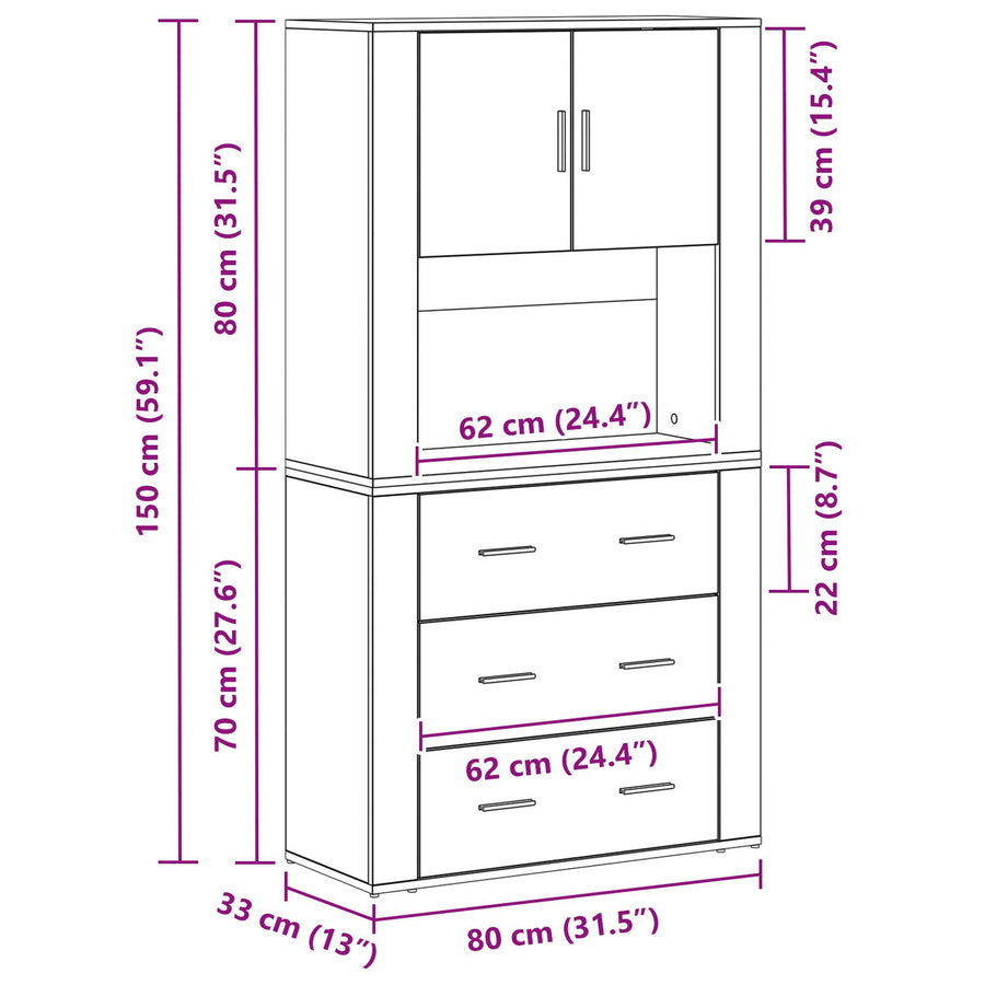 Highboard 80X33X150 Cm Gelaagd Hout Oud hout