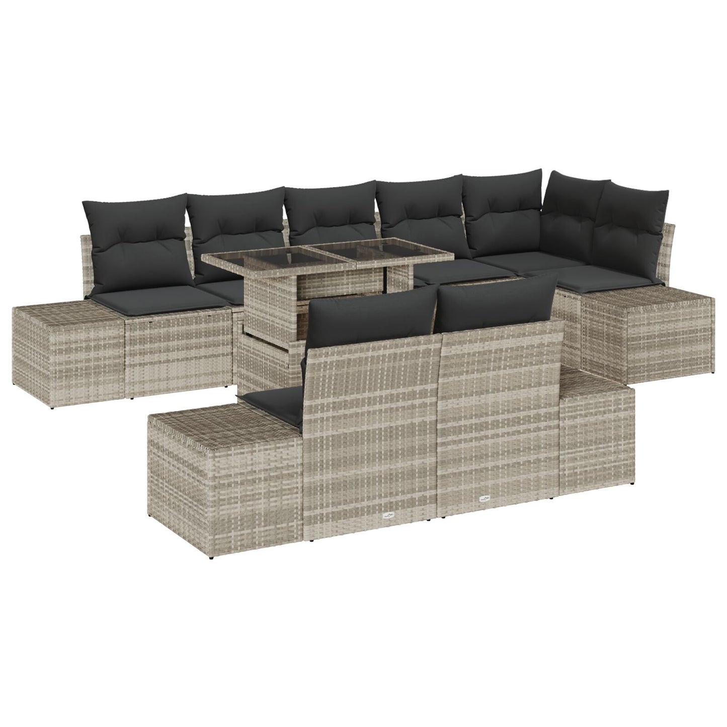 Tuin Sofa Set Set Van 9 Beige, Zwart Poly Rattan, Glas, Polyester