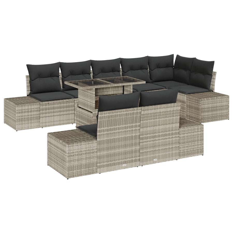 Tuin Sofa Set Set Van 9 Beige, Zwart Poly Rattan, Glas, Polyester