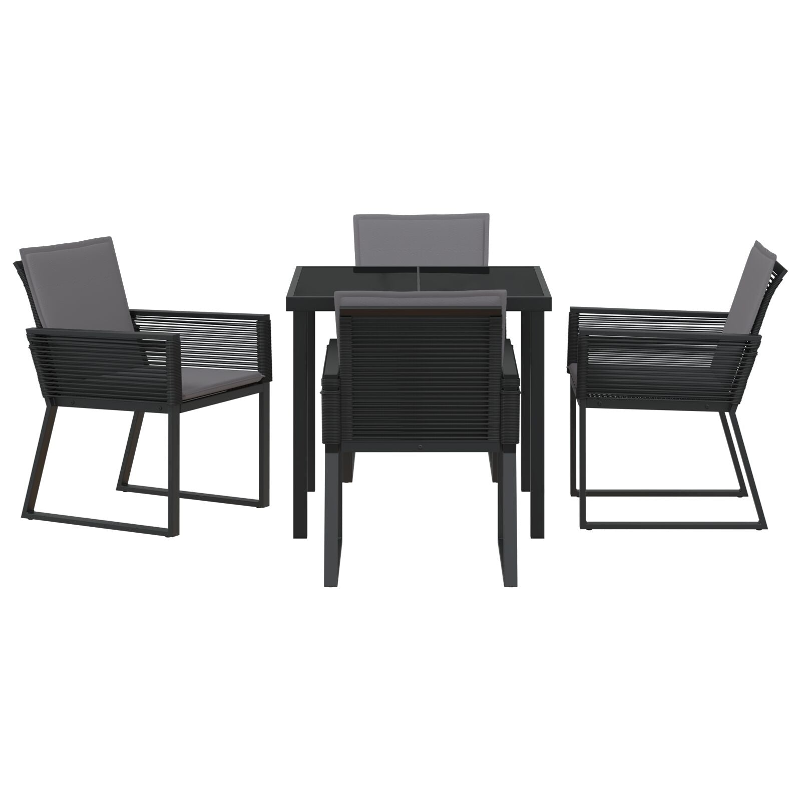 5-Delige Tuin Eetset Met Kussens Zwart Poly Rattan