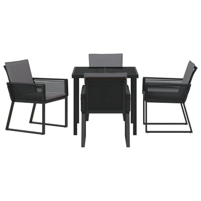 5-Delige Tuin Eetset Met Kussens Zwart Poly Rattan