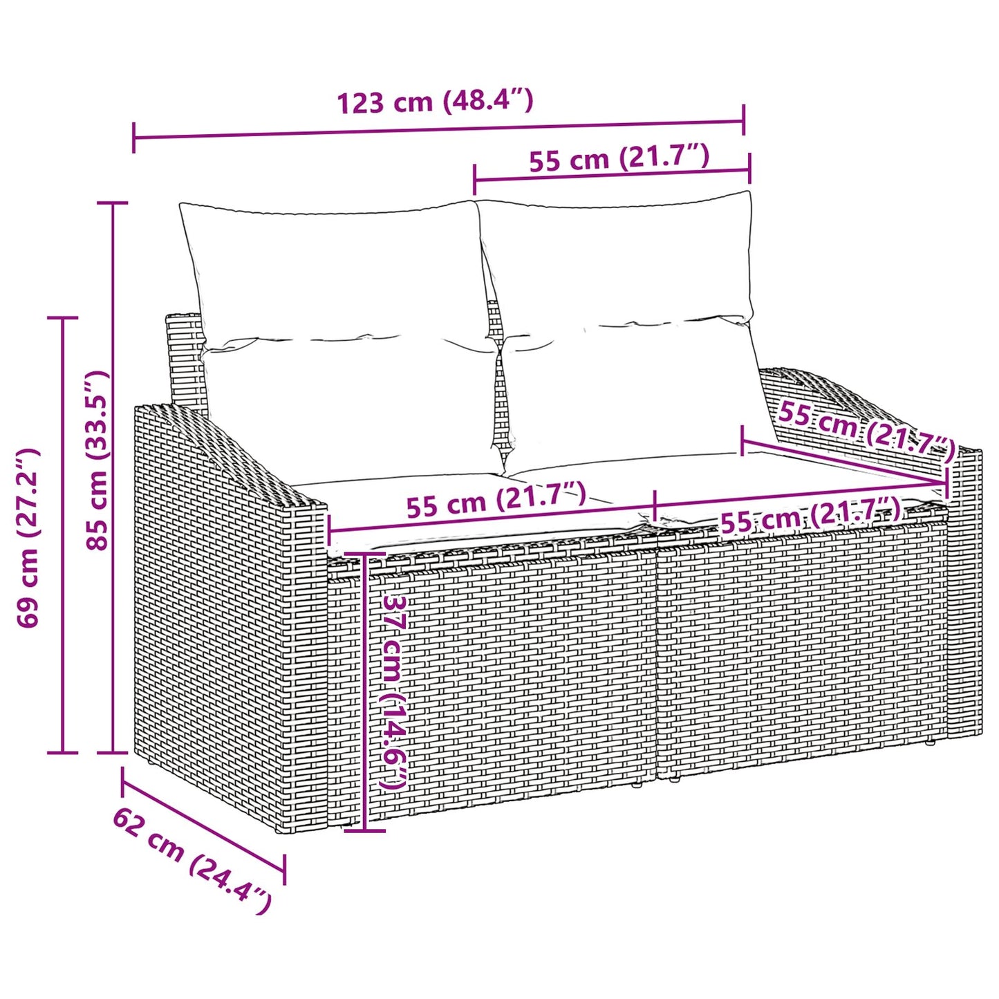 5-Delige Tuinsofa Set Met Kussens Bruin Poly Rattan Zwart en crème met tafel