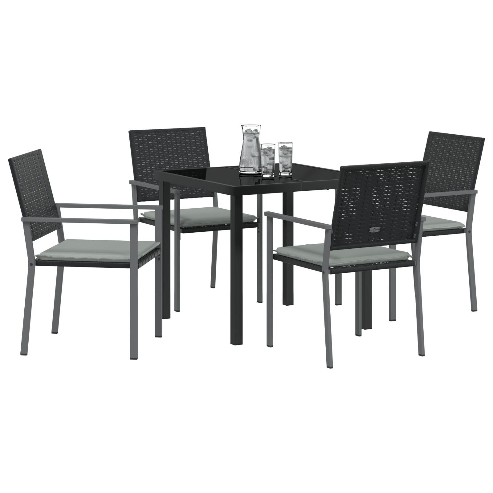 Set Van 3 Zwart Pe Rattan, Gepoedercoat Staal Standaard