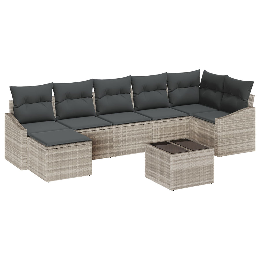 8-Delige Tuin Eettafelset Met Kussens Grijs Poly Rattan
