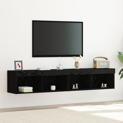 Tv Wandkasten Met Led Verlichting 2 Stuks Zwart eiken