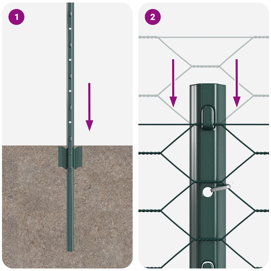 Omheining Posts 11 St U-Kanaal Groen 120 Cm Staal,  Zeshoekige Omheining Groen 0,6X10 M Staal