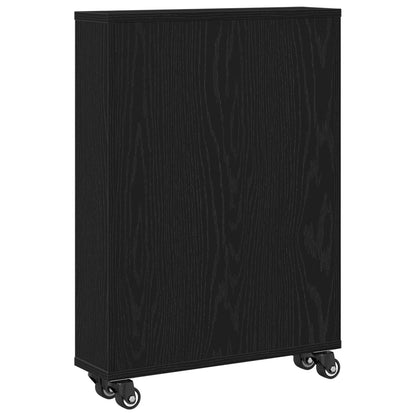 Smalle Opbergtrolley Zwart Eiken 48X13X68 Cm Gelaagd Hout