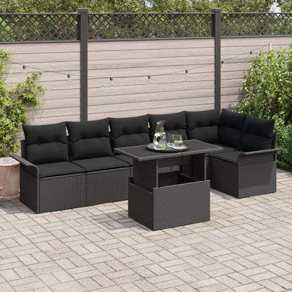 7 Delige Tuin Sofa Set Met Kussens Zwart Poly Rattan
