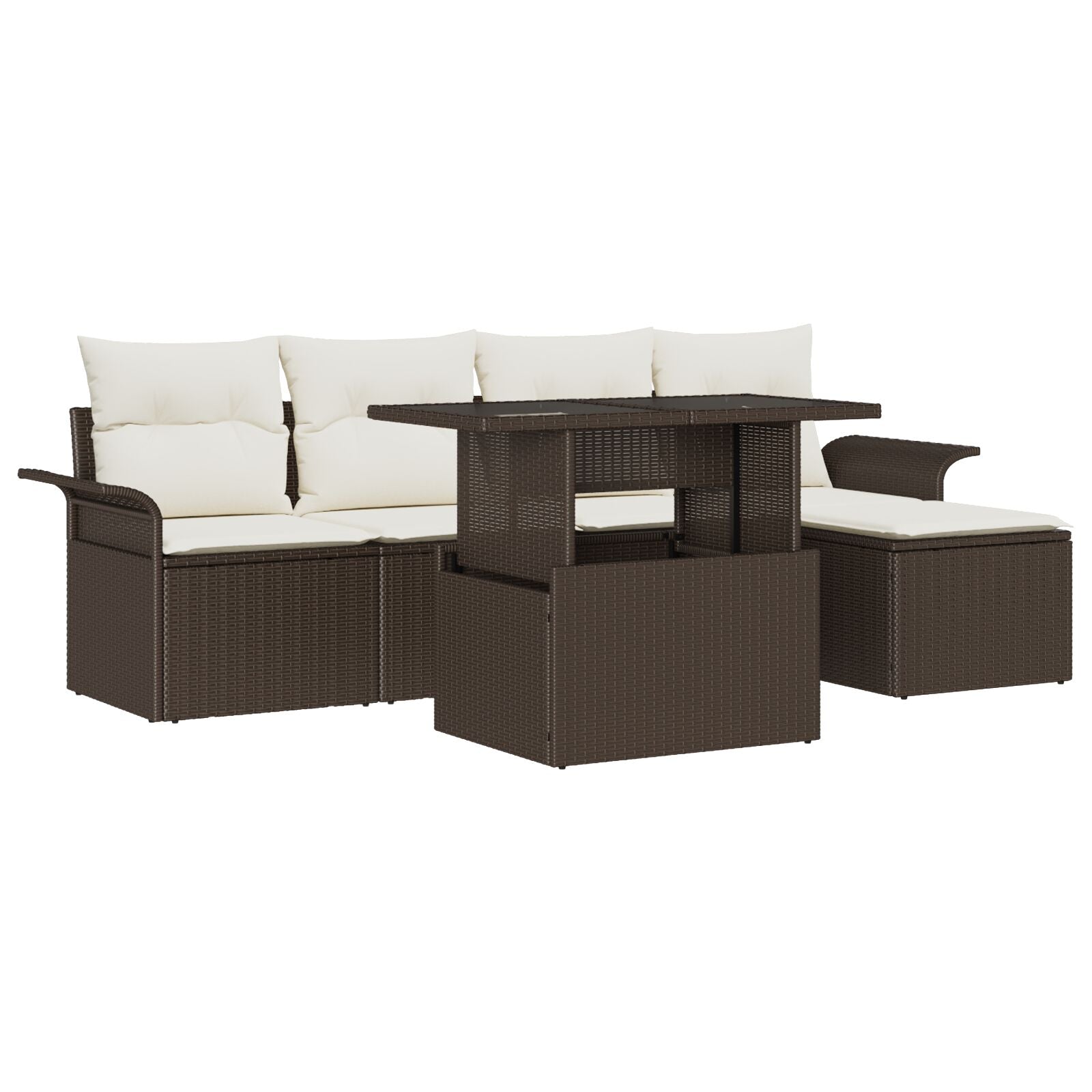 6-Delige Tuin Sofa Set Met Kussens Bruin Poly Rattan