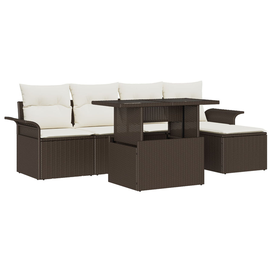 6-Delige Tuin Sofa Set Met Kussens Bruin Poly Rattan