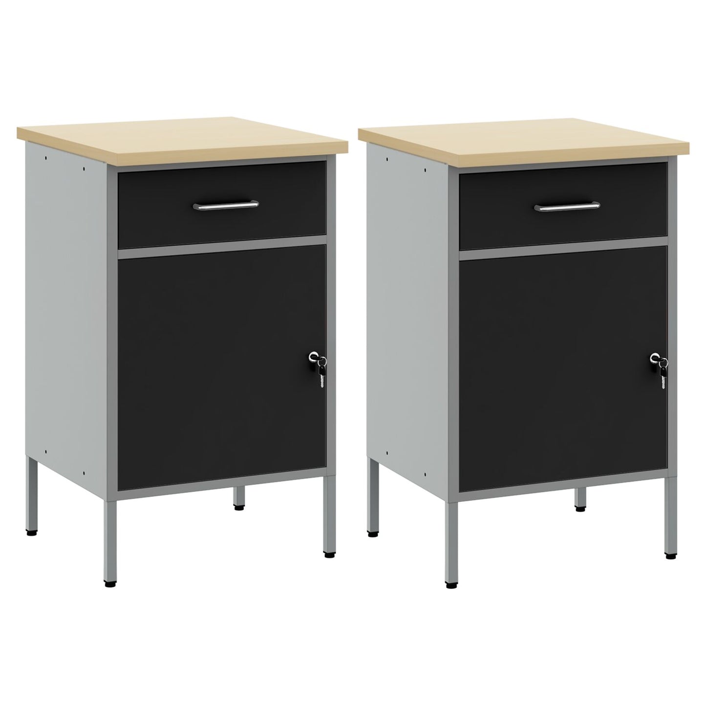 Werkcabinet 2 Stuks En Grijs Bewerkt Hout En Staal 2x (84 cm) Zwart 2x kast