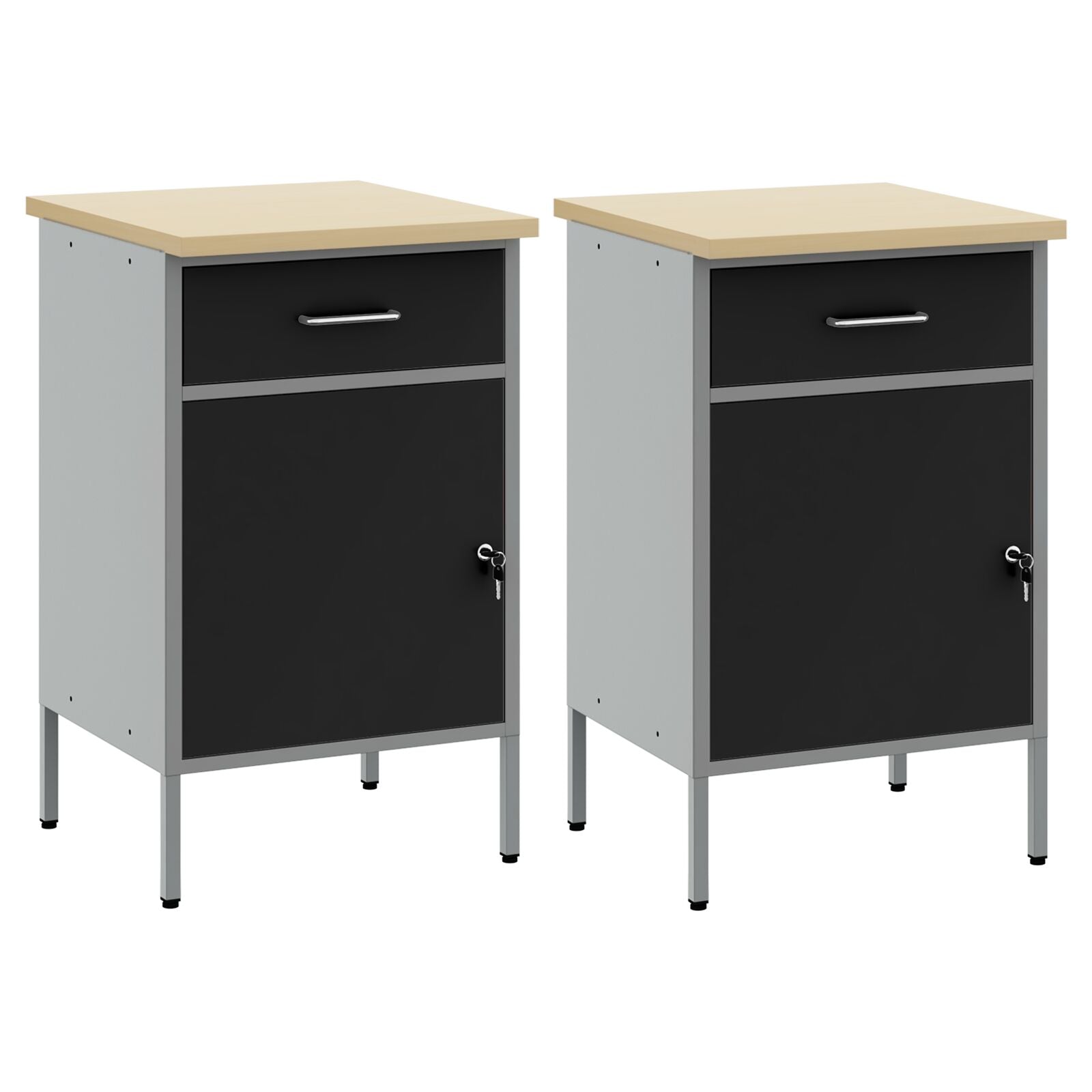 Werkcabinet 2 Stuks En Grijs Bewerkt Hout En Staal 2x (84 cm) Zwart 2x kast