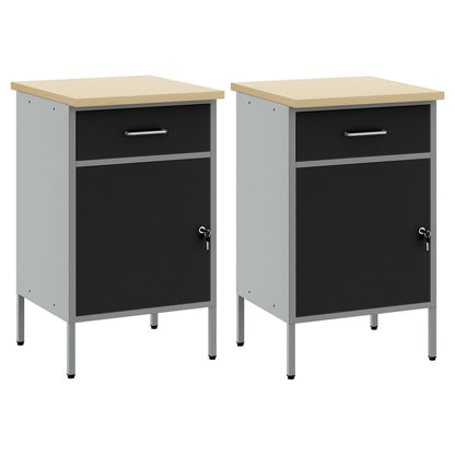 Werkcabinet 2 Stuks En Grijs Bewerkt Hout En Staal 2x (84 cm) Zwart 2x kast