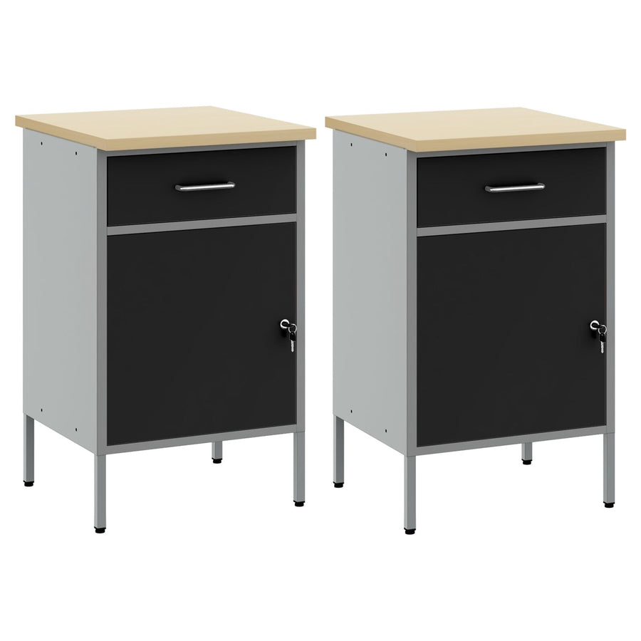 Werkcabinet 2 Stuks En Grijs Bewerkt Hout En Staal 2x (84 cm) Zwart 2x kast