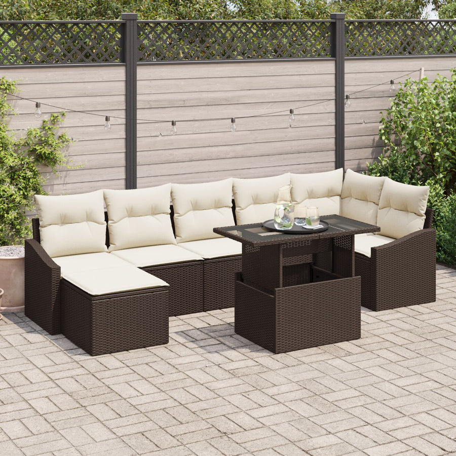 Tuin Sofa Set Set Van 8 Bruine Basis Met Beige Kussens