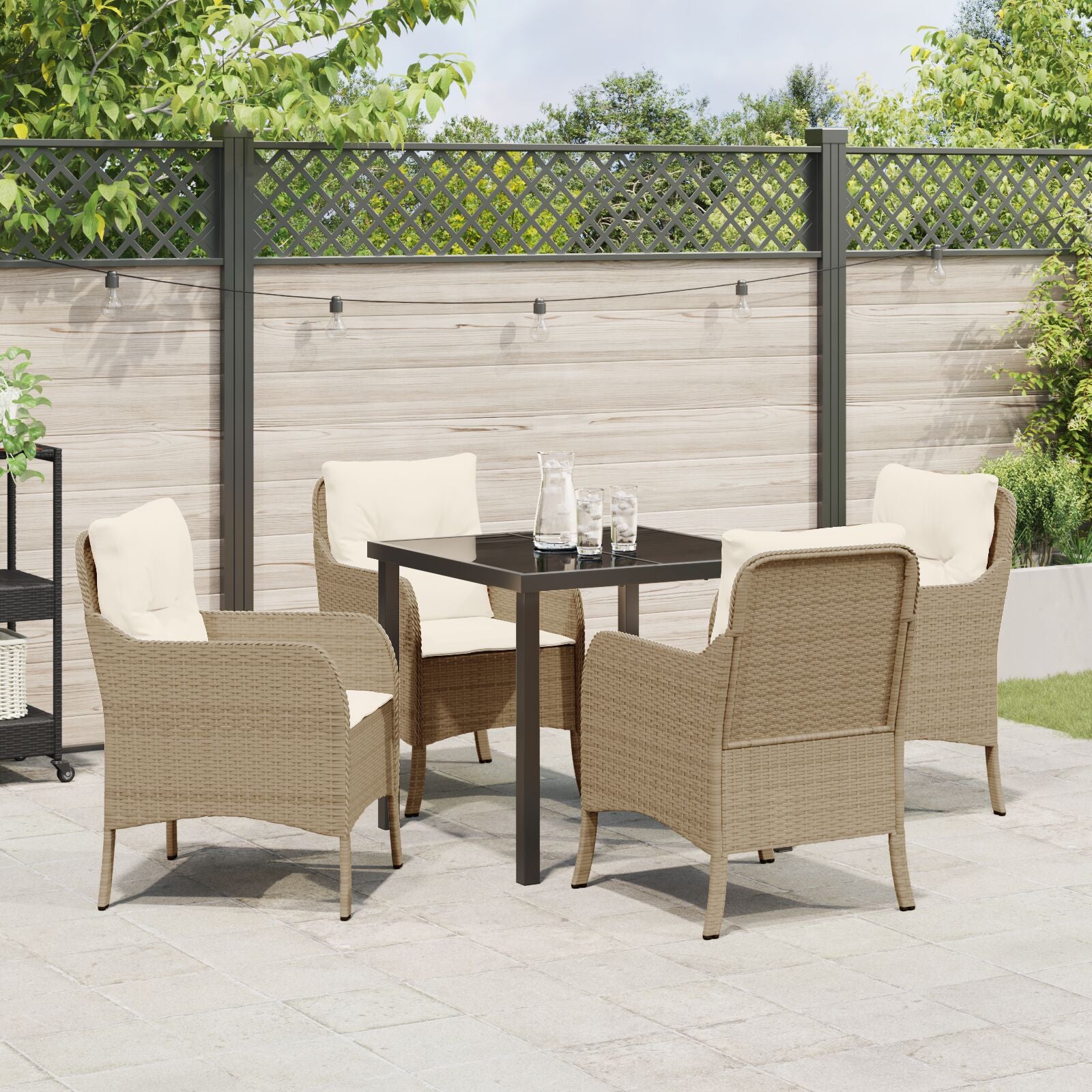 5-Delige Tuin Eetset Met Kussens Beige Poly Rattan