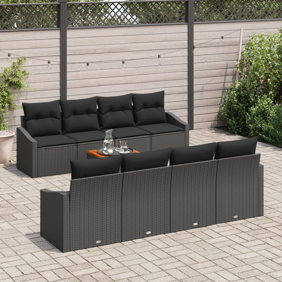 9-Delige Tuinbankset Met Kussens Zwart Poly Rattan Acacia