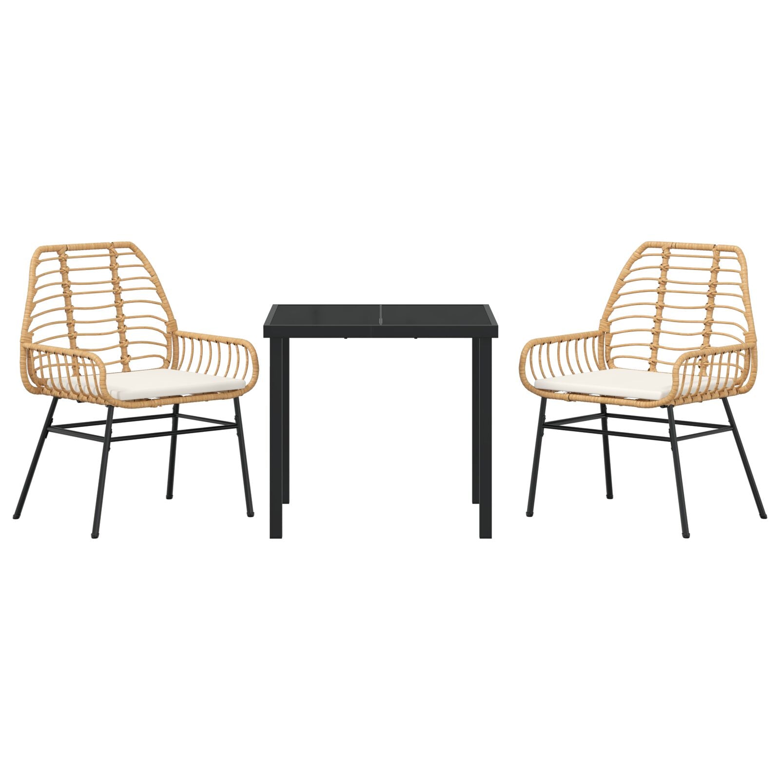 3-Delige Tuin Eetset Met Kussens Bruin Poly Rattan