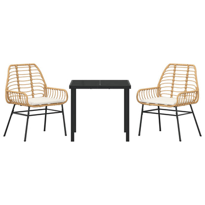 3-Delige Tuin Eetset Met Kussens Bruin Poly Rattan