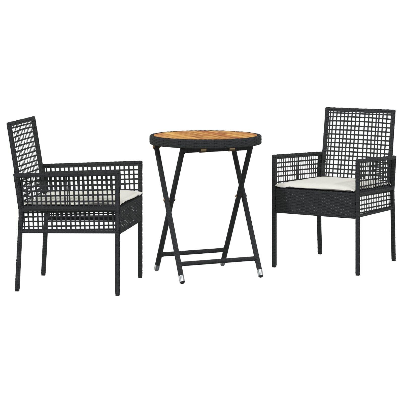 3-Delige Bistroset Voor In De Tuin Met Kussens Zwart Poly Rattan