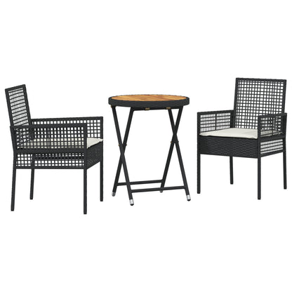3-Delige Bistroset Voor In De Tuin Met Kussens Zwart Poly Rattan