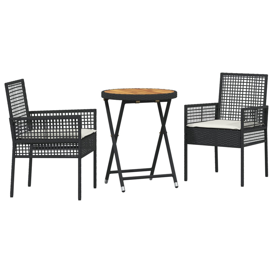 3-Delige Bistroset Voor In De Tuin Met Kussens Zwart Poly Rattan