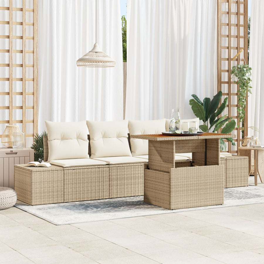 Tuinbank Set Set Van 5 Beige Riet Buitenmeubilair Rechthoekig