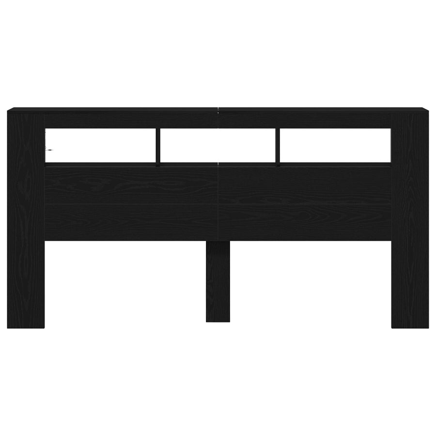 Opslage Headboard Met Led Verlichting Zwart Eiken 200X18,5X103,5 Cm