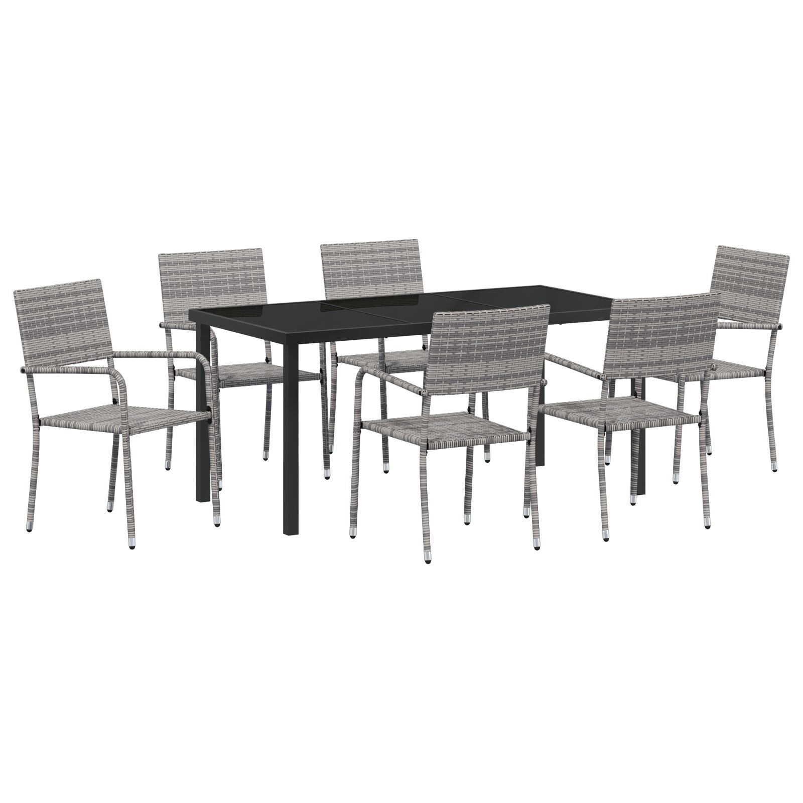 7-Delige Tuin Eetset Grijs Poly Rattan