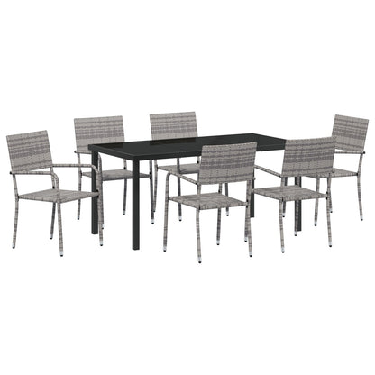 7-Delige Tuin Eetset Grijs Poly Rattan