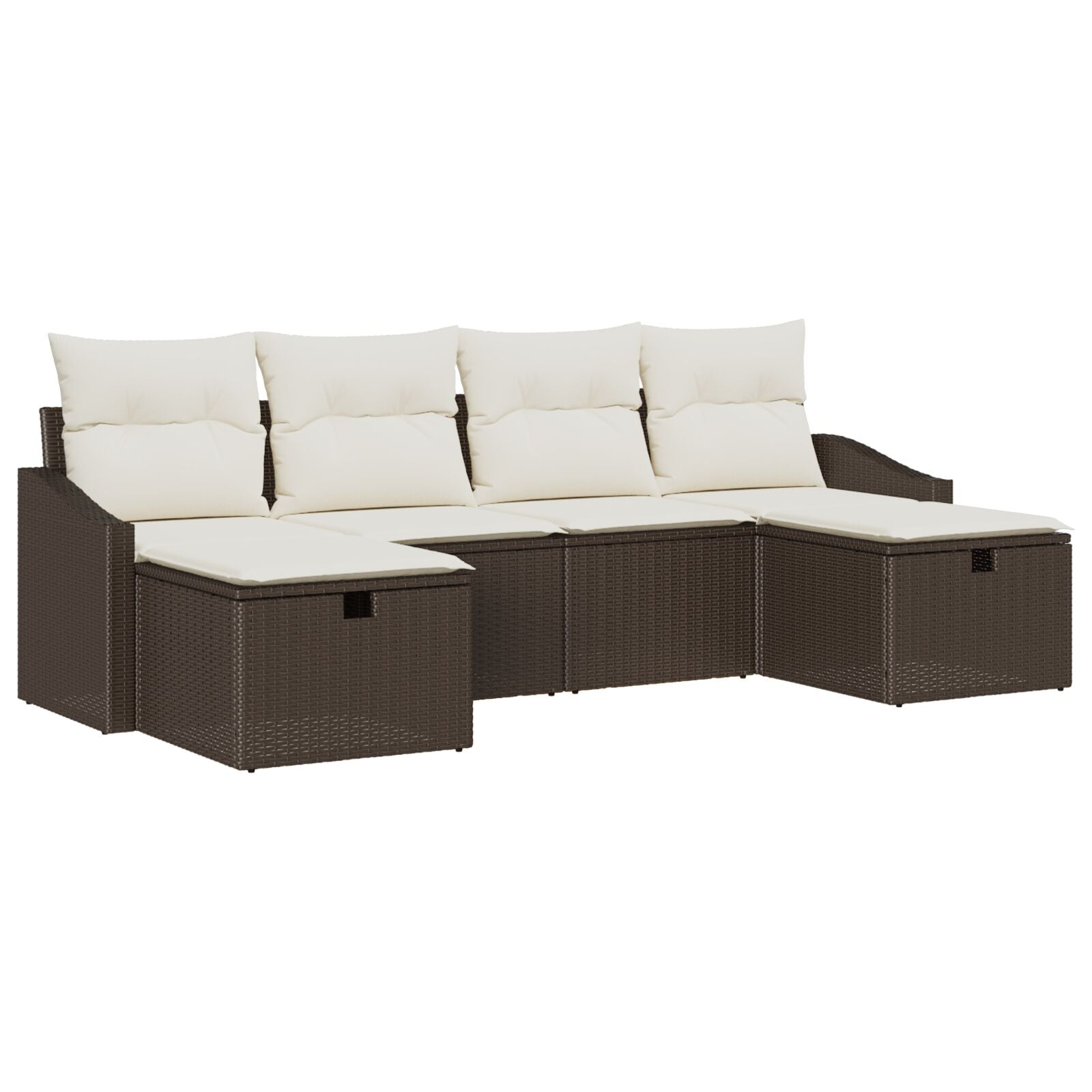 6-Delige Tuin Sofa Set Met Kussens Bruin Poly Rattan Wit