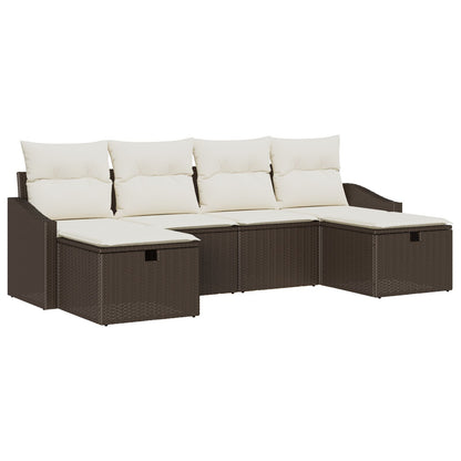 6-Delige Tuin Sofa Set Met Kussens Bruin Poly Rattan Wit