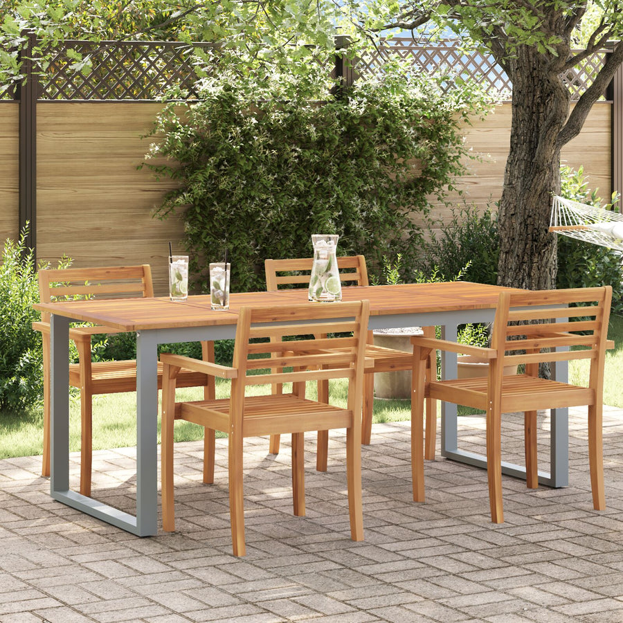 Tuin Eettafel Staal En Massief Acaciahout 200 x 90 x 75 cm Overhangend topontwerp