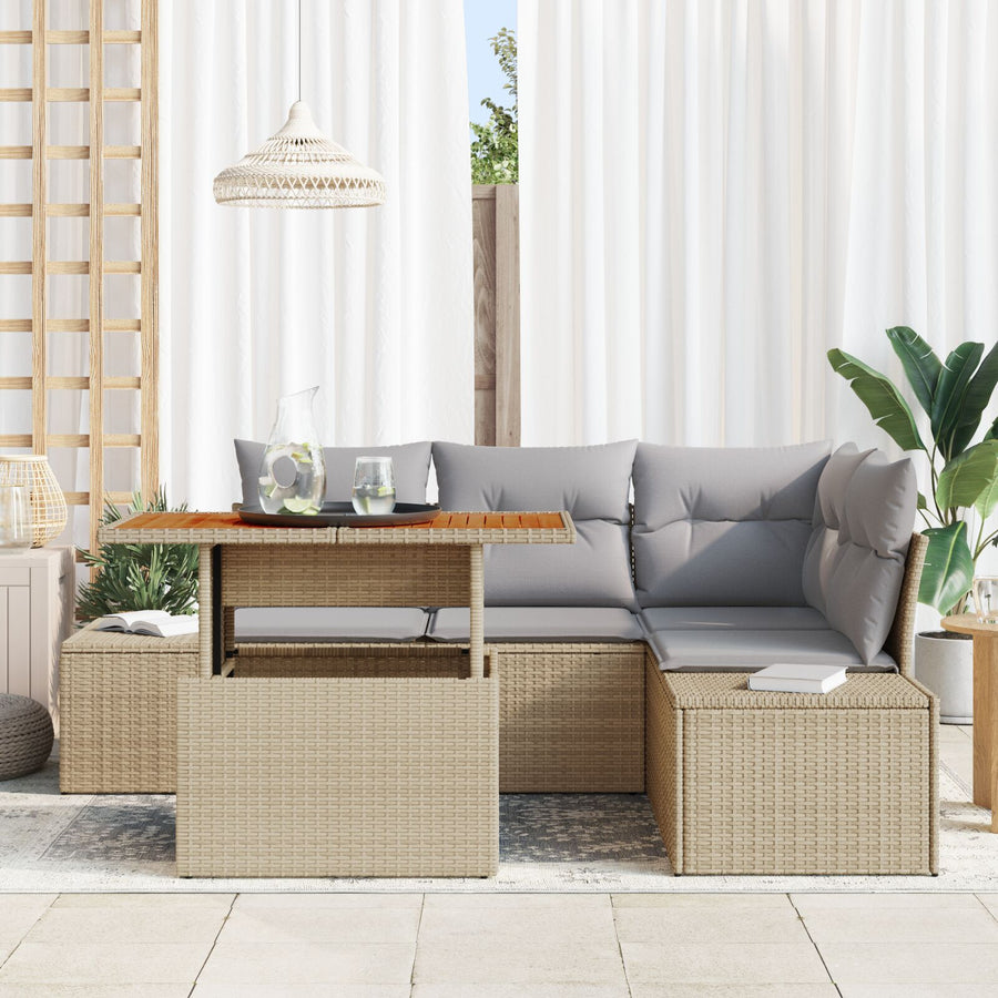 5-Delige Tuin Sofa Set Met Kussens Beige Poly Riet