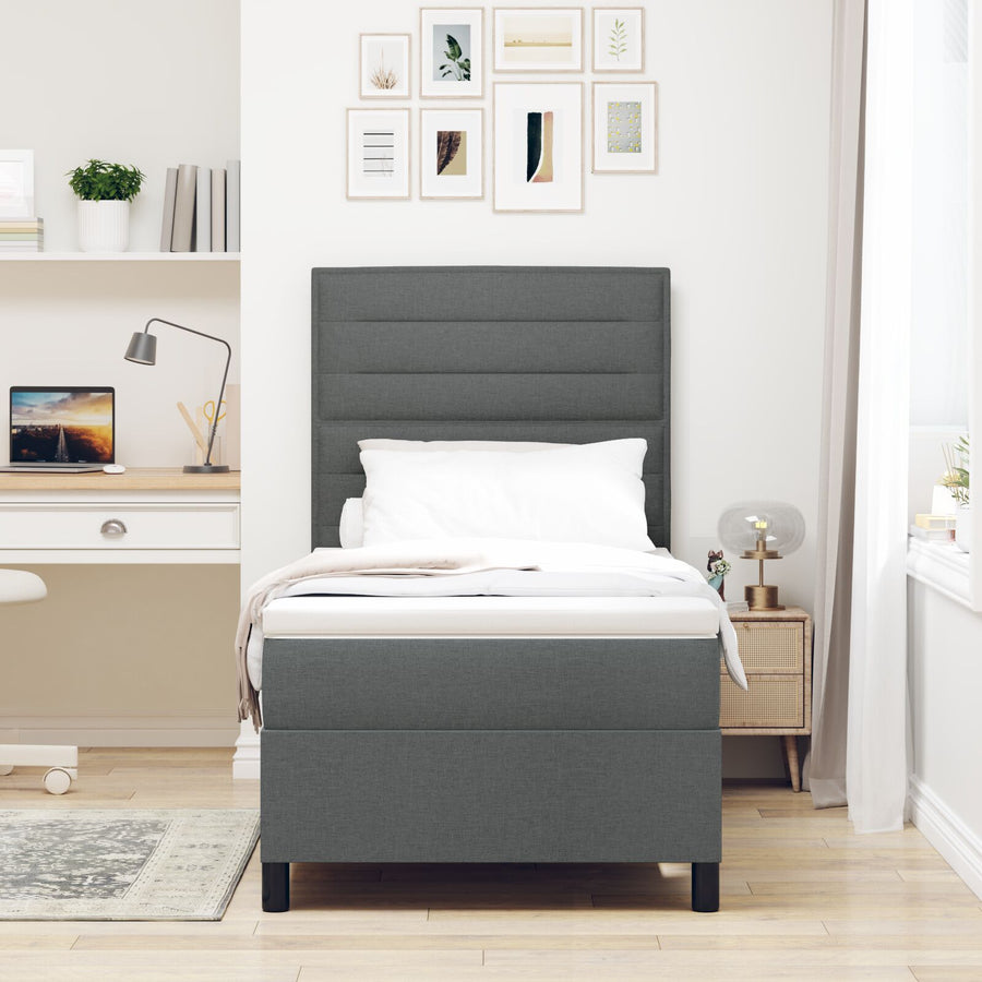 Boxspringbed Met Matras Stof Donkergrijs 100 x 200 cm Lijnen ontwerp