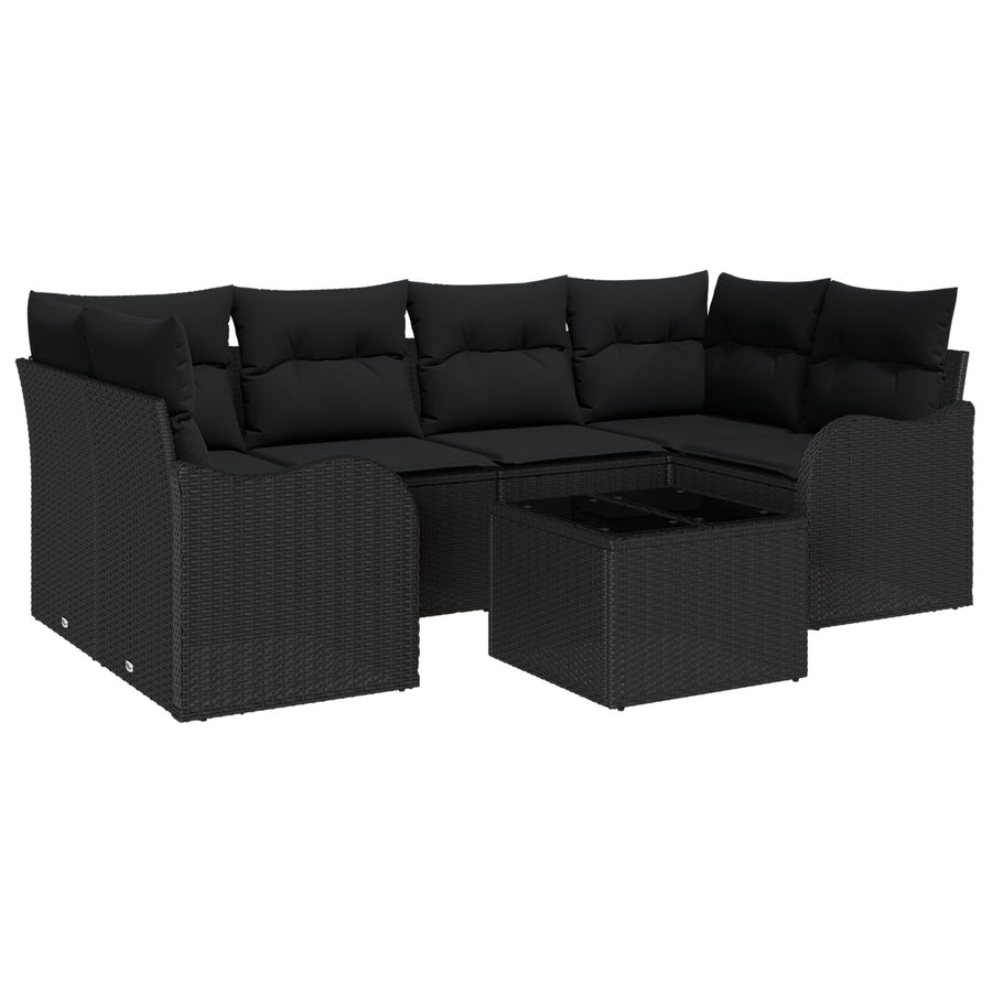 7-delige tuinsofa set met kussens zwart poly rattan, vidaXL 2-zits tuinsofa met kussens zwart poly rattan